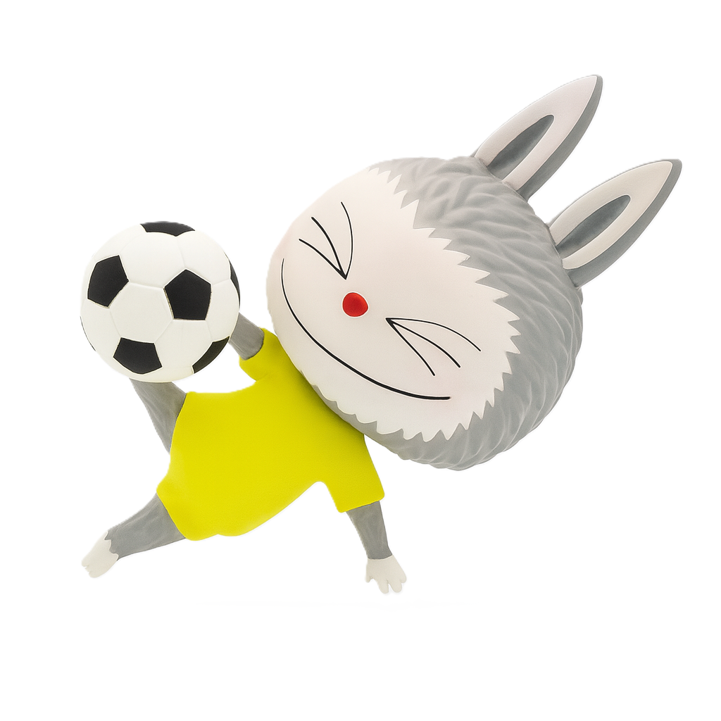<img src="..." alt="Figurine Labubu jouant au football">